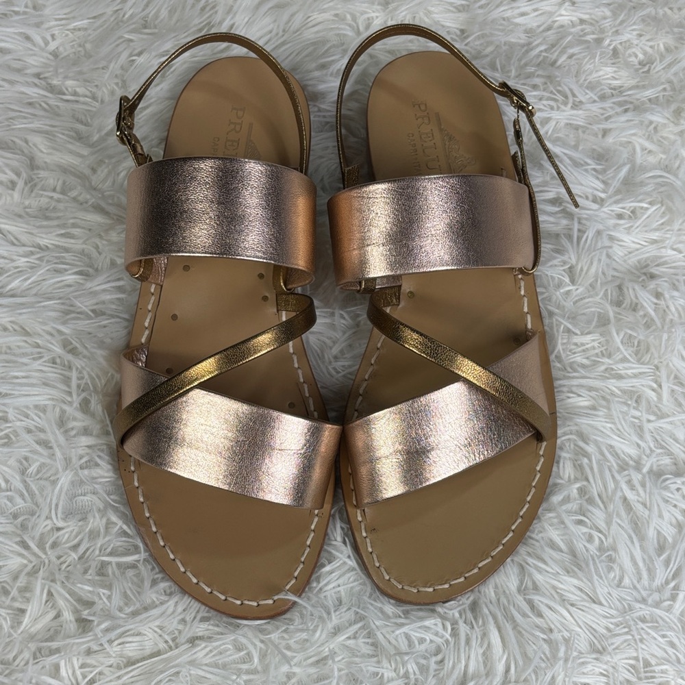 Preludio Metallic Rose Gold Leather Slingback Sandals - Picture 1 of 6